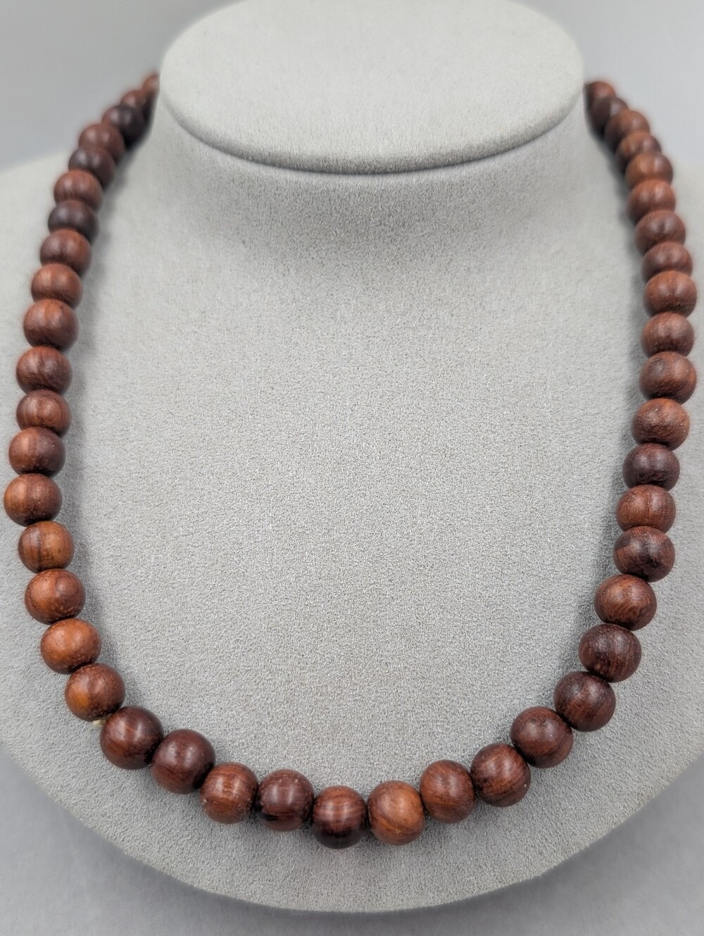 Wood Bead Necklace Reddish Brown Natural Grain Boho Minimalist | 1023